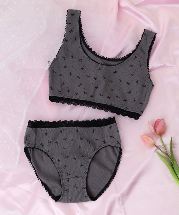 WEGO 【ハーフトップ＆ショーツセット】Liliane　Ciel　リボンドット グレー