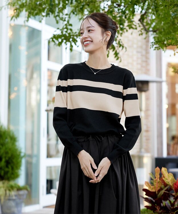 Tiaclasse 【洗える】マルチボーダーニットコンビワンピース ブラック