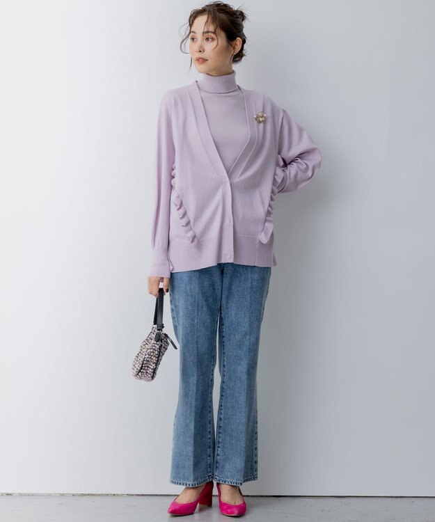 組曲 【WEB限定】サイドフリルカーディガン ライラック系