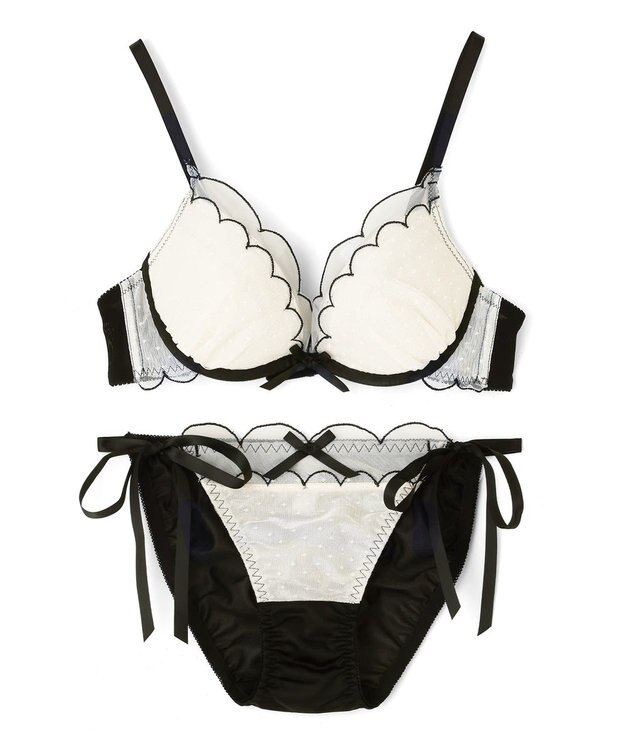 San-ai Resort（三愛水着楽園） シアードットチュール　ブラジャー＆ショーツセット【northerly】 BK×WH