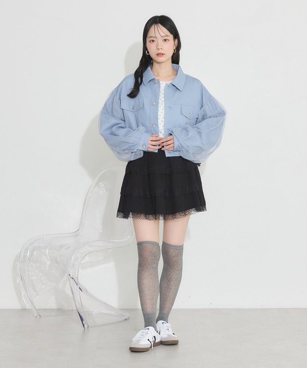 earth music&ecology ティアードレースミニスカート Black