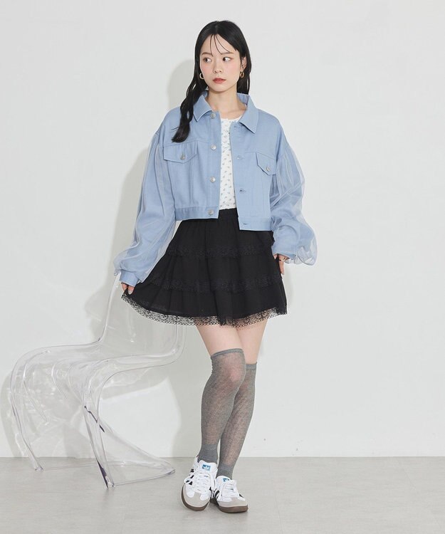 earth music&ecology ティアードレースミニスカート Black