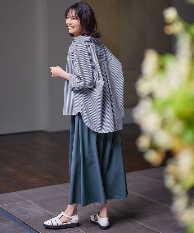 ANY 【UVケア/接触冷感/洗濯機可能】クールＵＶドルマンシャツ ブルーストライプ