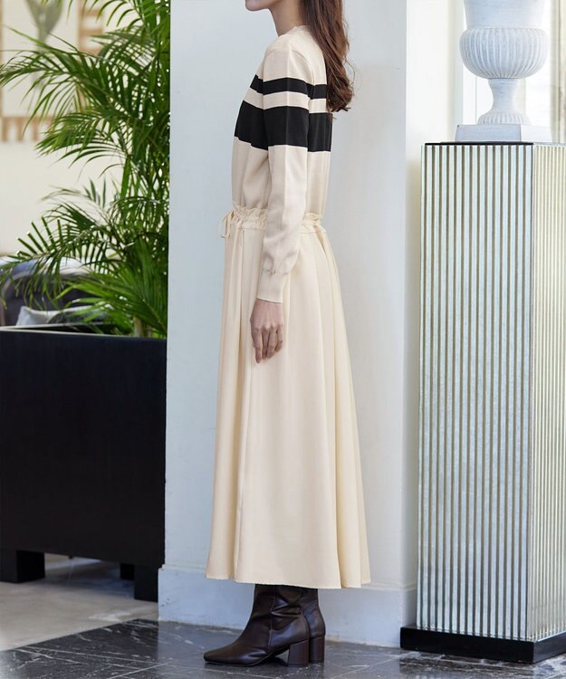 Tiaclasse 【洗える】マルチボーダーニットコンビワンピース ベージュ