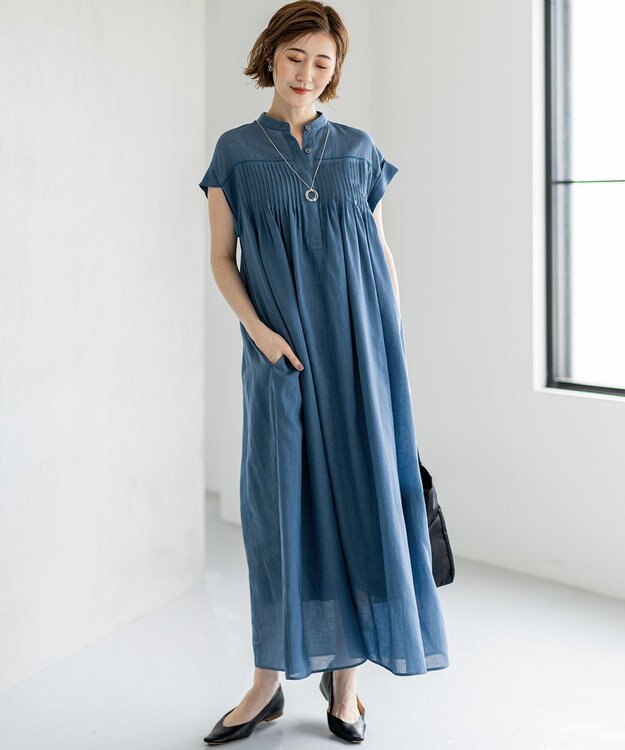 23区 【一部店舗限定/接触冷感/洗える】ラミータンブラー フレンチスリーブ ワンピース ダルブルー系