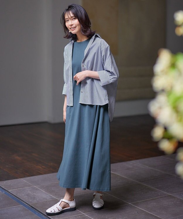 ANY 【UVケア/接触冷感/洗濯機可能】クールＵＶドルマンシャツ ブルーストライプ