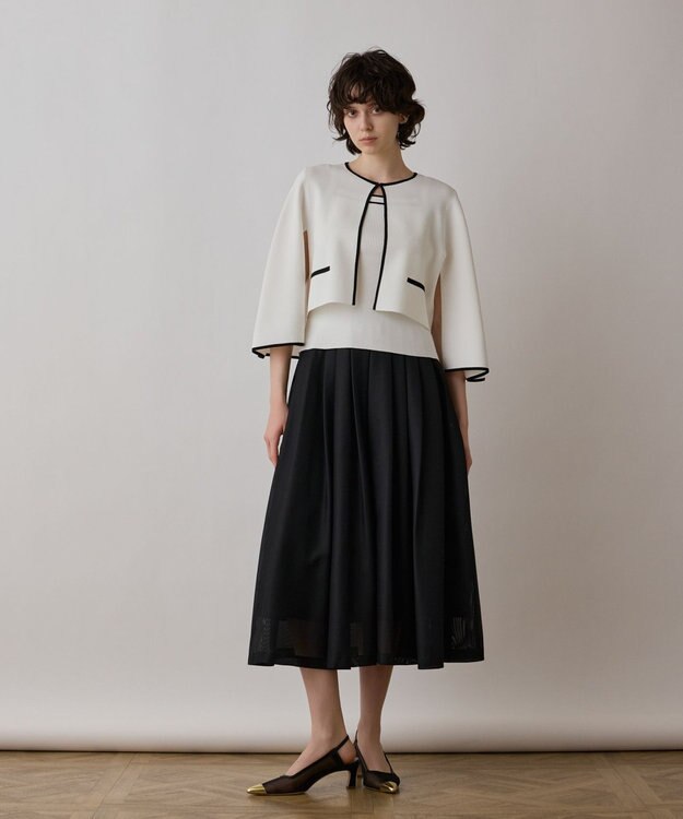 GRACE CONTINENTAL バイカラースリットニットカーディガン ホワイト