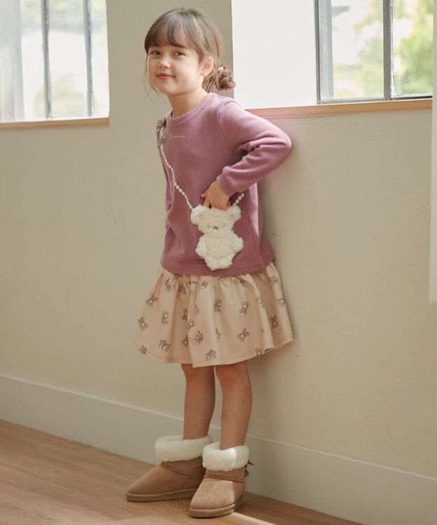 ANY KIDS チェック柄/アニマル柄スカパン ベージュ系クマ