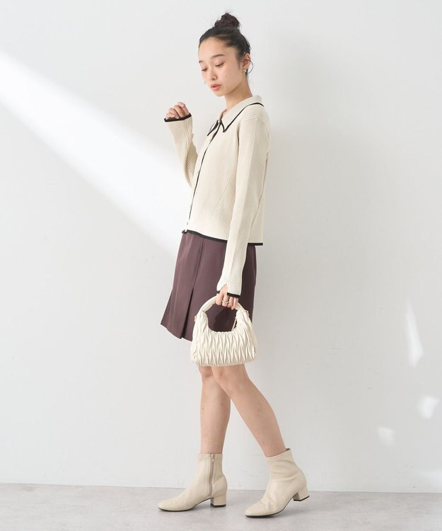 earth music&ecology バイカラートリムニットカーディガン Ivory