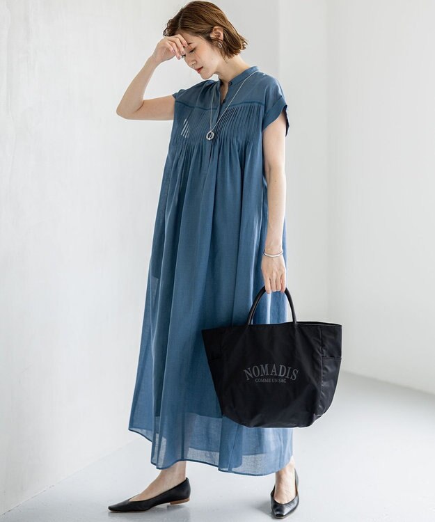 23区 【一部店舗限定/接触冷感/洗える】ラミータンブラー フレンチスリーブ ワンピース ダルブルー系