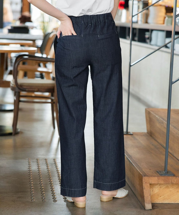Tiaclasse 【おのののかさん着用】TCデニム切替ワイドストレートパンツ ネイビー