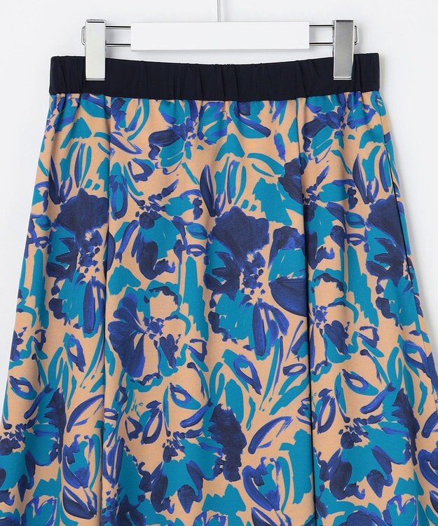 自由区 S 【SHIHOさん着用】アートタッチフラワープリント スカート ターコイズ系