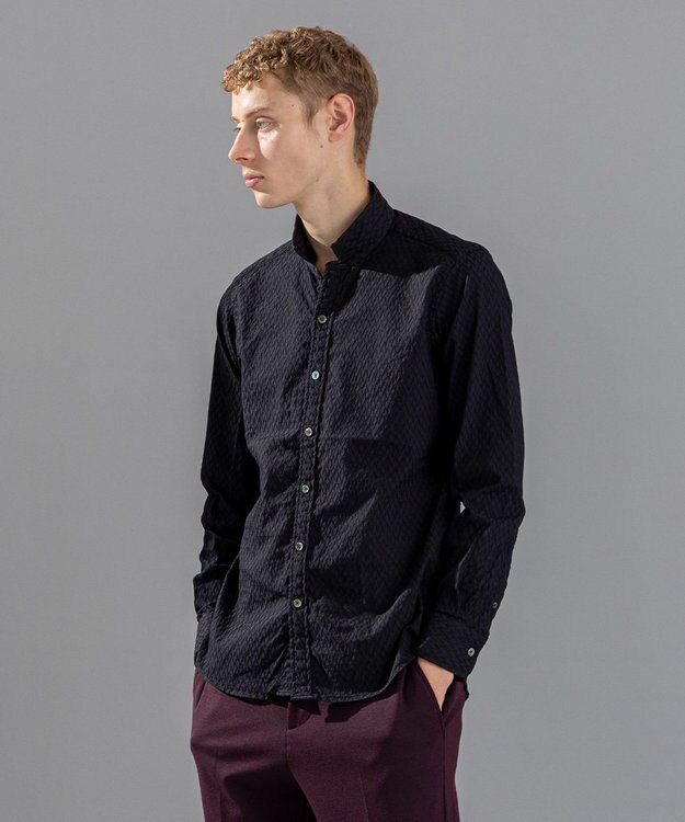 JOSEPH HOMME アロージャガードストレッチ　ウイングカラーシャツ ブラック系