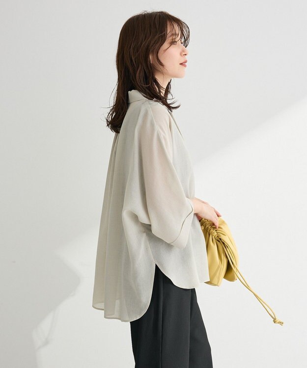 Green Parks 開襟シアーシャツジャケット Gray Beige