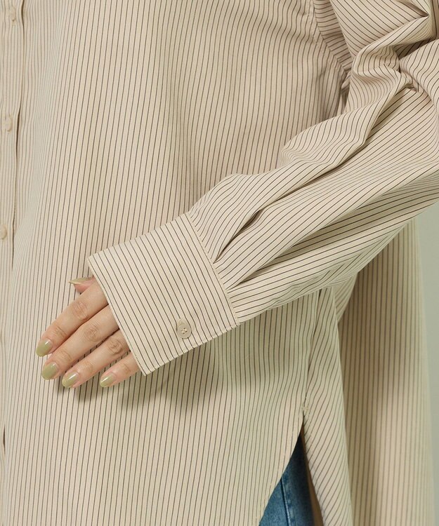 Green Parks シルキータッチストライプシャツ Ecru