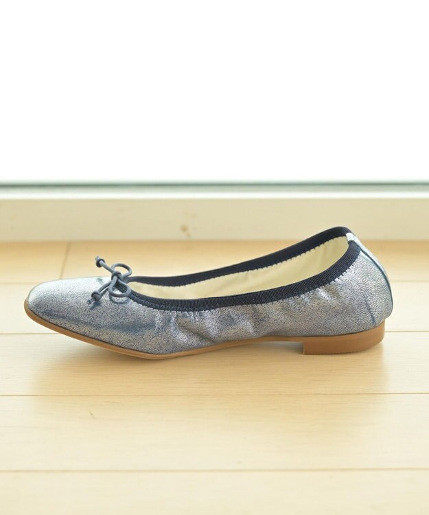 nouvelleRobe Oū 【本革・高反発】Square スクエアトゥ ネイビーメタリックバレエシューズ ネイビーメタリック