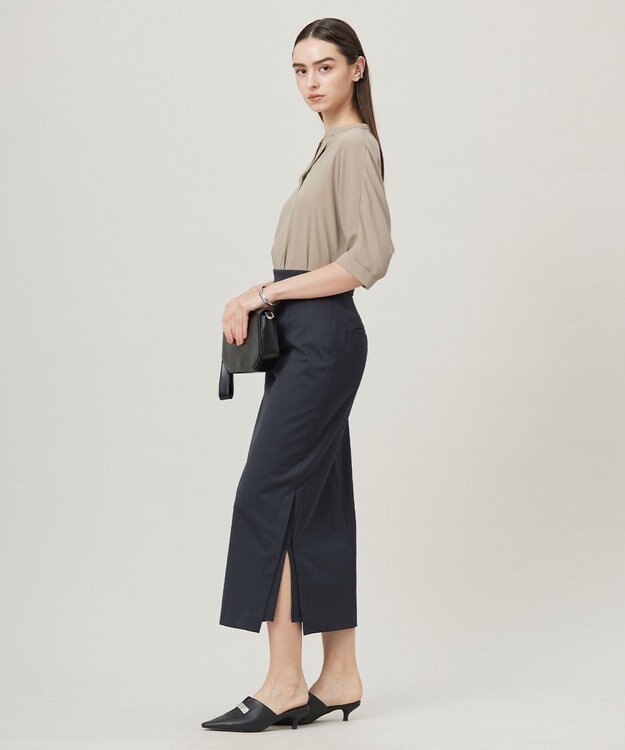 ICB 【洗える】シェルタリングドライサテン タイトスカート ブラック系