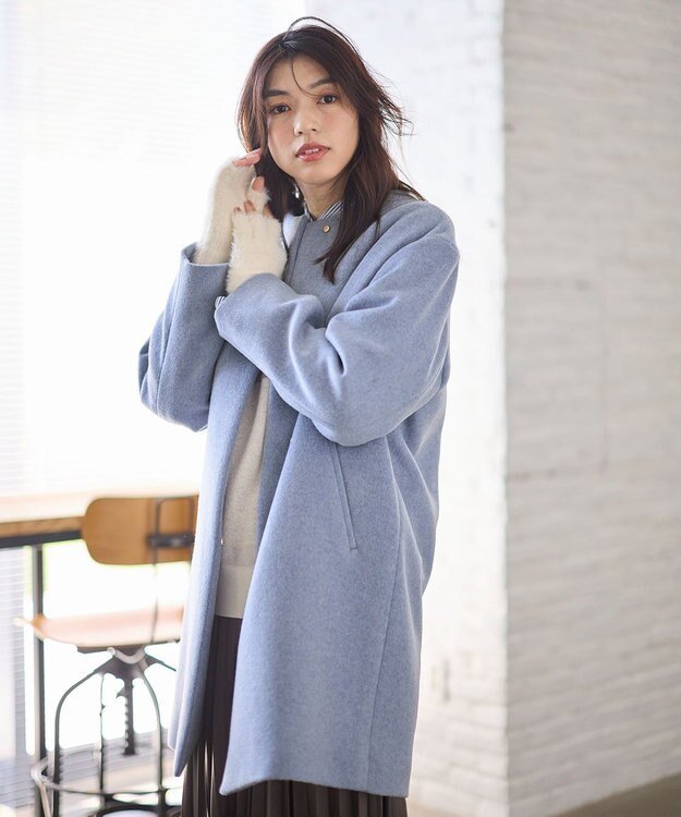 ANY 【防風裏地】カシミヤブレンドコート ブルー