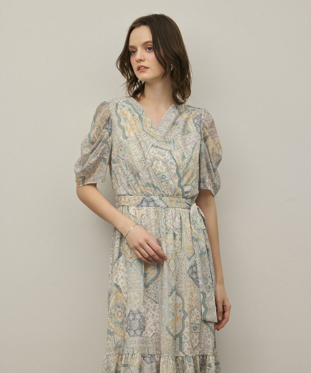 GRACE CONTINENTAL パッチワークプリントワンピース イエロー