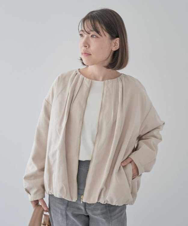 Green Parks ノーカラータックスウェード調ブルゾン Ecru