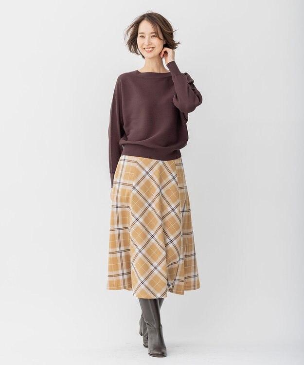 自由区 【洗える/セット可】レーヨンストレッチ ドルマンスリーブニット ダークブラウン系