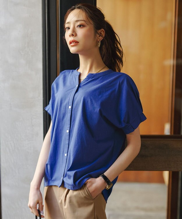 ANY SIS 【美ライン大人T】裾タックゆる プルオーバー ブルー