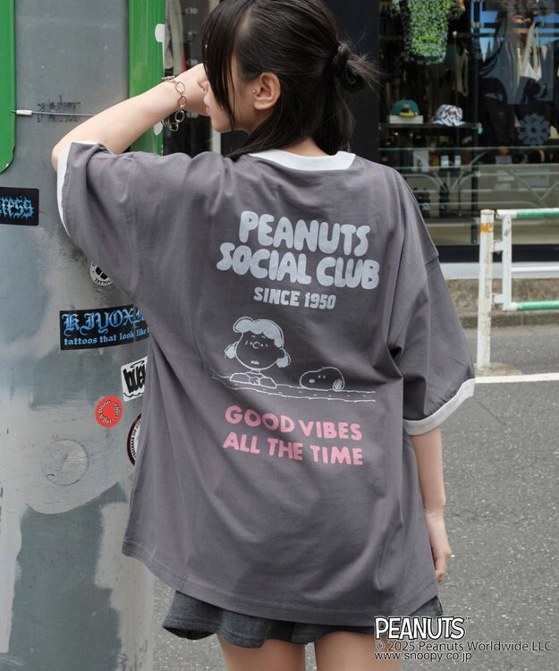 WEGO 【ユニセックス着用ITEM/MLサイズ展開】別注PEANUTSプリントT（SS） ブラック中濃色