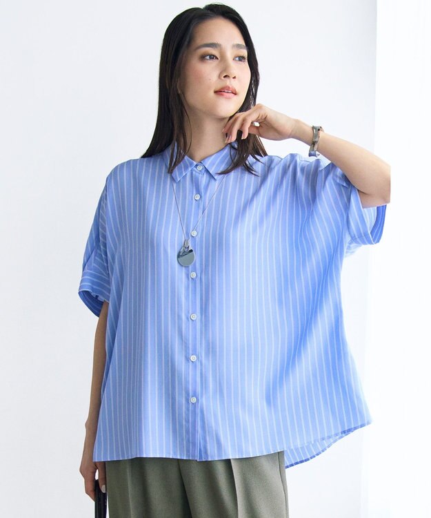 自由区 【カタログ掲載・定番人気・新色追加】リヨセルポプリン ブラウス [新色]サックス×オフストライプ