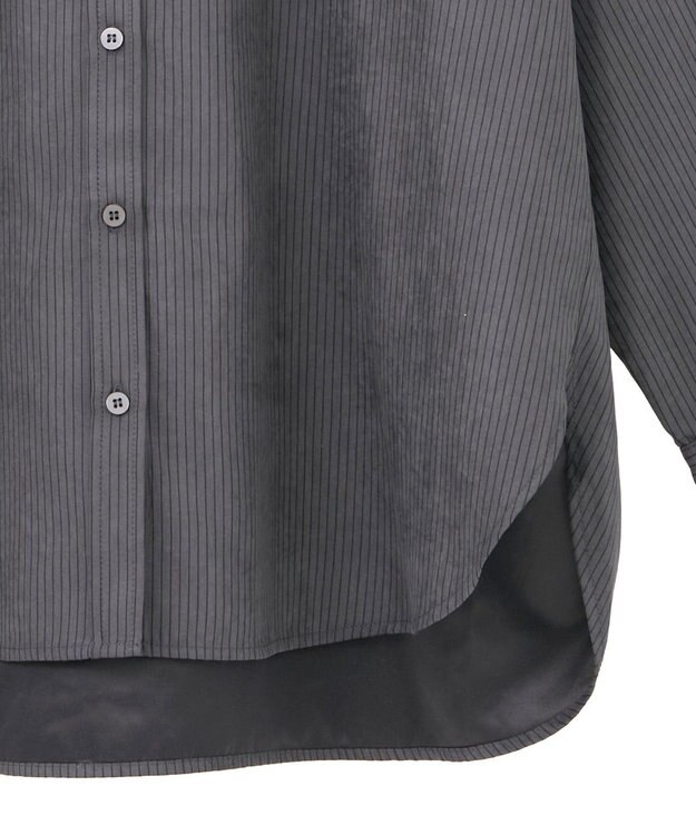 Green Parks シルキータッチストライプシャツ Charcoal Gray