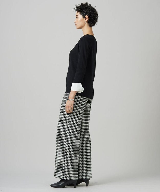 ICB L 【洗える】 クロスコンビ デザインニットプルオーバー ブラック系