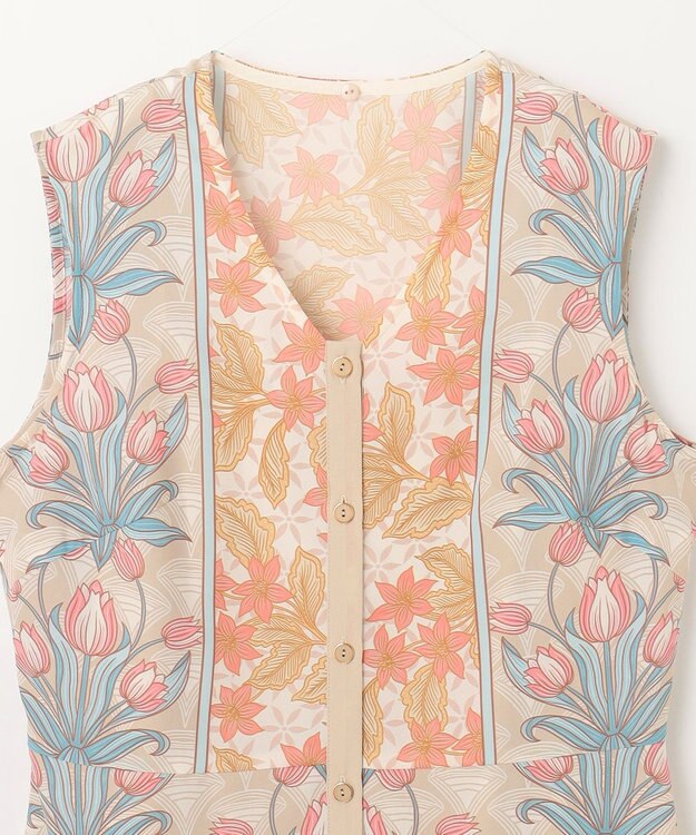 GRACE CONTINENTAL サラサストライププリントワンピース ベージュ