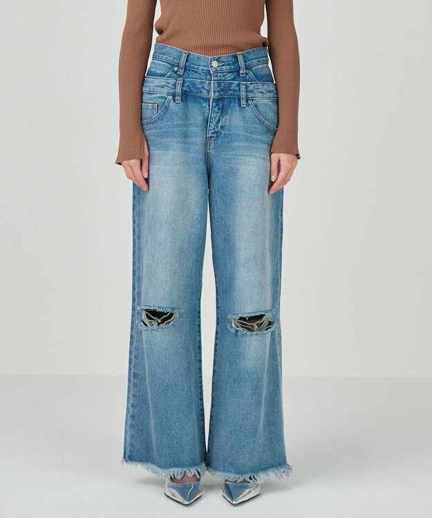 GRACE CONTINENTAL レイヤードデニムパンツ ブルー