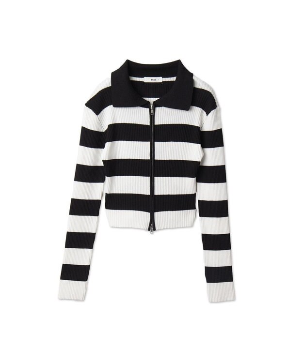 WEGO Wジップコンパクトニットカーデ ブラックボーダー