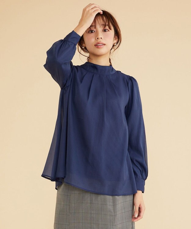 Feroux 【古畑星夏さん着用】バックリボンオーガンジー ブラウス ネイビー系