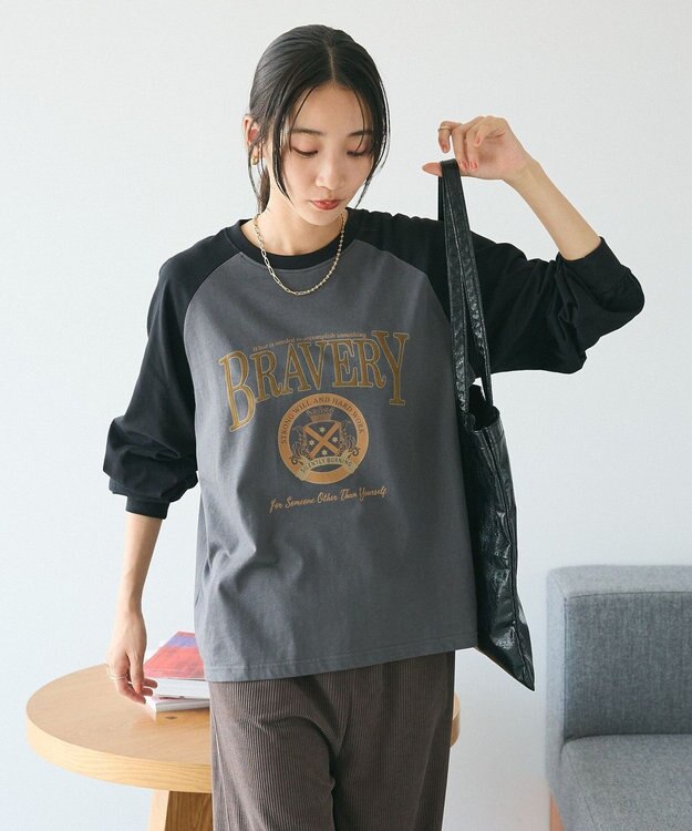 CRAFT STANDARD BOUTIQUE ラグランフロッキープリントＴｅｅ Charcoal Gray