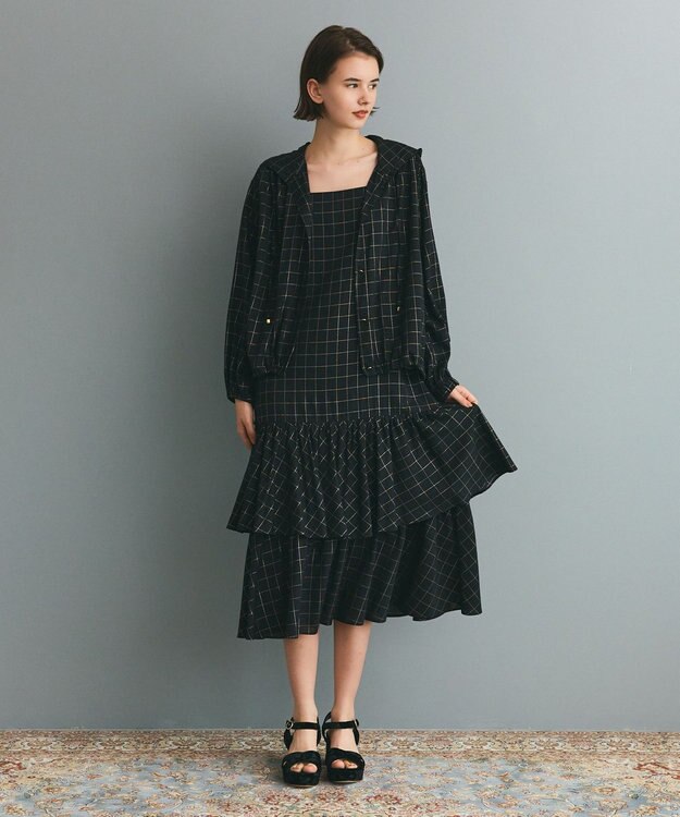 GRACE CONTINENTAL ラメチェックキャミドレス ブラック