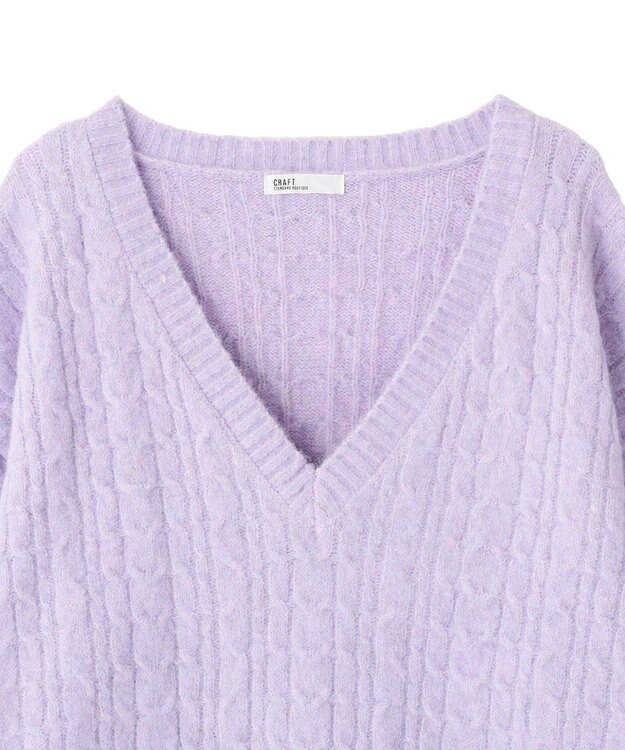 CRAFT STANDARD BOUTIQUE 起毛ケーブルVニットネックニットプルオーバー Pink