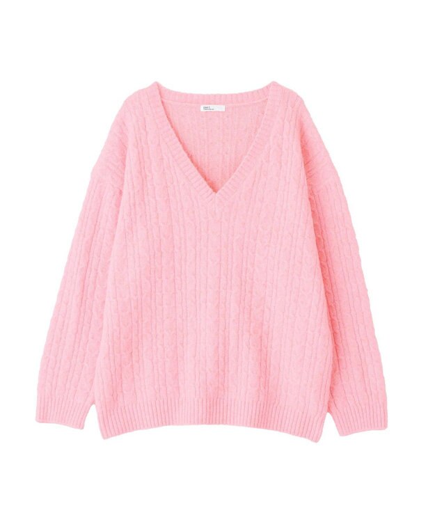CRAFT STANDARD BOUTIQUE 起毛ケーブルVニットネックニットプルオーバー Pink