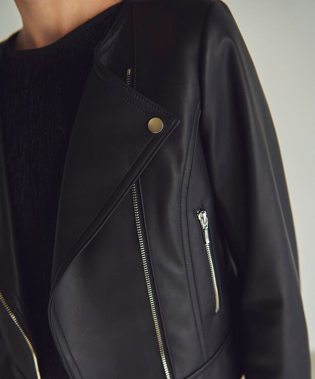 GRACE CONTINENTAL ノーカラーレザーライダースジャケット ブラック