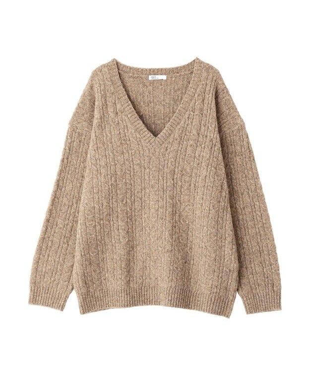 CRAFT STANDARD BOUTIQUE 起毛ケーブルVニットネックニットプルオーバー Pink