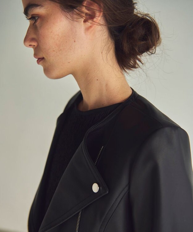 GRACE CONTINENTAL ノーカラーレザーライダースジャケット ブラック