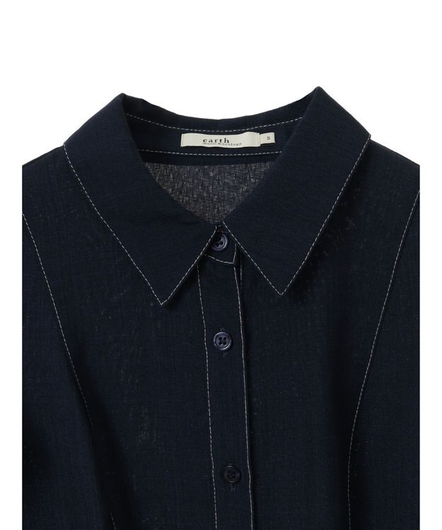 earth music&ecology レイヤードショルダー配色ステッチワンピース Deep Blue