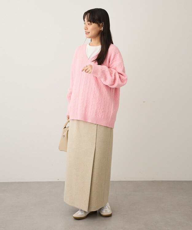 CRAFT STANDARD BOUTIQUE 起毛ケーブルVニットネックニットプルオーバー Pink