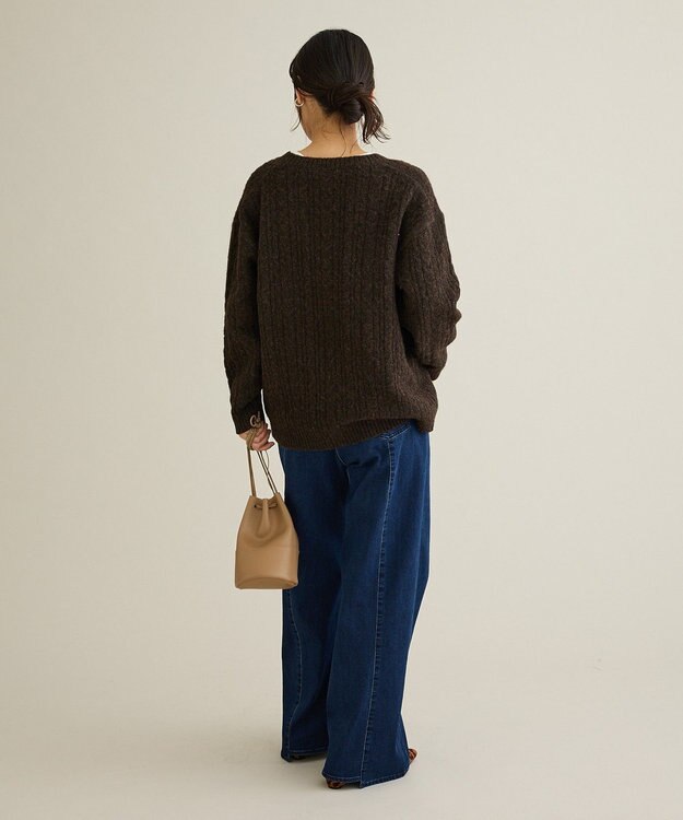 CRAFT STANDARD BOUTIQUE 起毛ケーブルVニットネックニットプルオーバー Pink