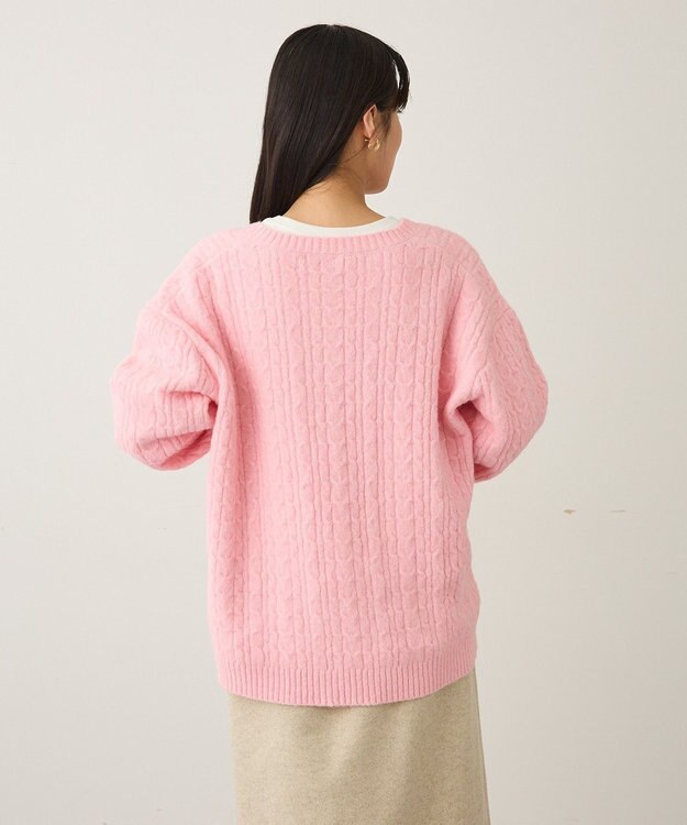 CRAFT STANDARD BOUTIQUE 起毛ケーブルVニットネックニットプルオーバー Pink
