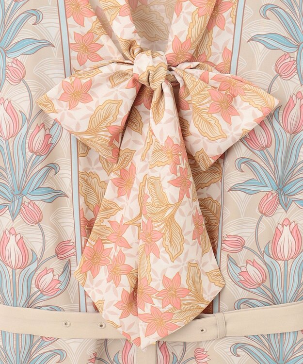 GRACE CONTINENTAL サラサストライププリントワンピース ベージュ