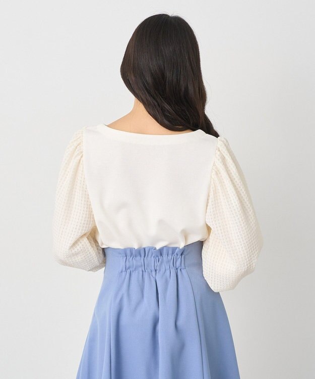 earth music&ecology シアーチェックスリーブプルオーバー Ivory