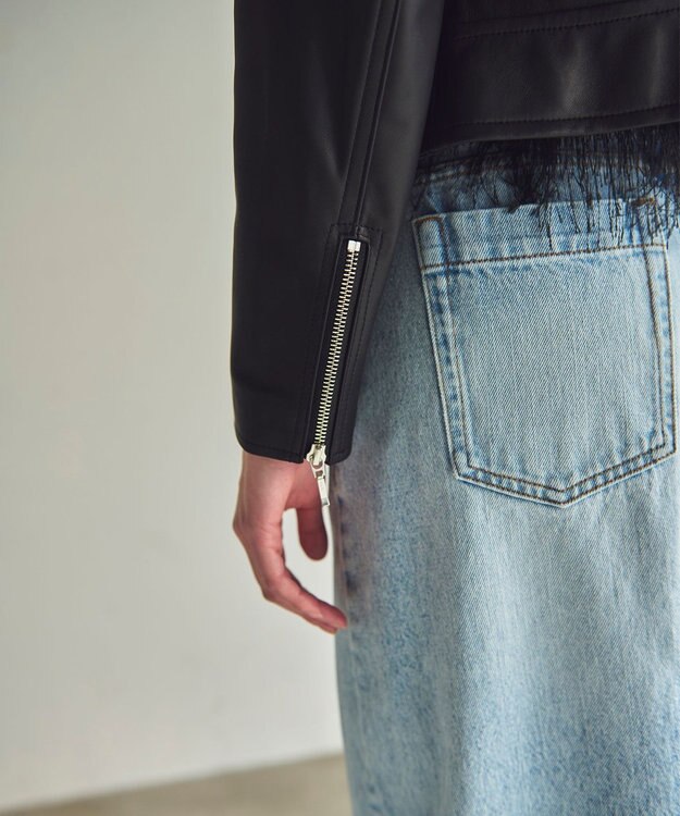 GRACE CONTINENTAL ノーカラーレザーライダースジャケット ブラック