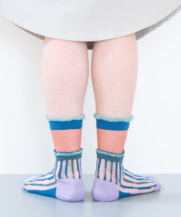 COQ サラサラ シアーストライプソックス ブルー