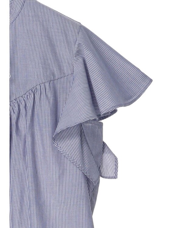 earth music&ecology ギャザーフレンチスリーブブラウス Stripe Navy